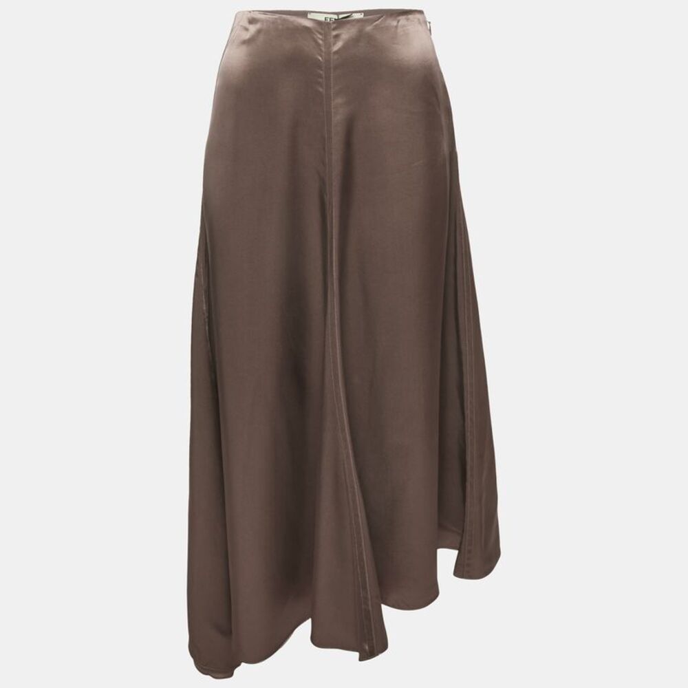 Fendi Brown Satin Asymmetric Midi Skirt S